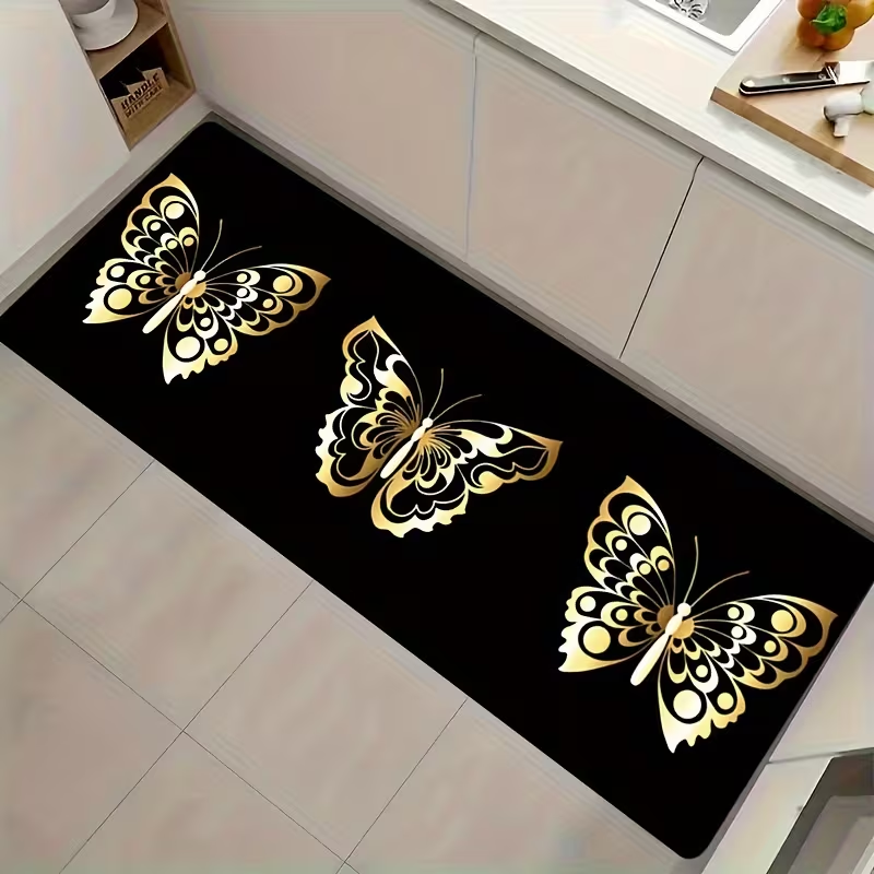 Hall Commercial Printing - Black Gold Butterfly Long Kitchen Runner
